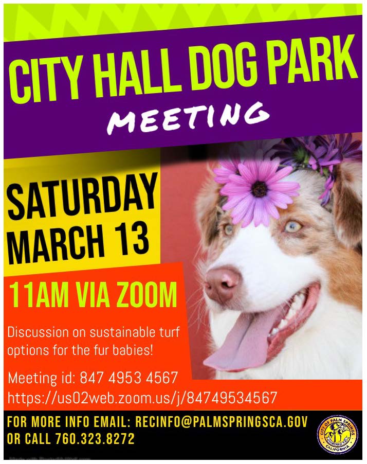 City Hall Dog Park Meeting Via zoom information