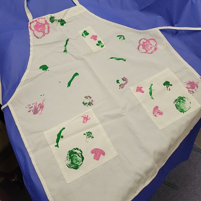 apron painted with stamps