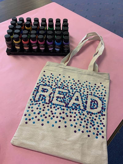 fabric paints and tote bag