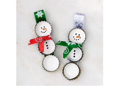 Two bottlecap Snowman Ornaments