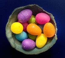 bowl of plastic eggs